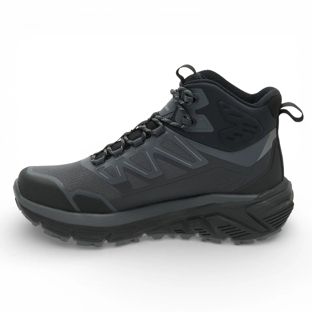 Black hiking boot on a white background