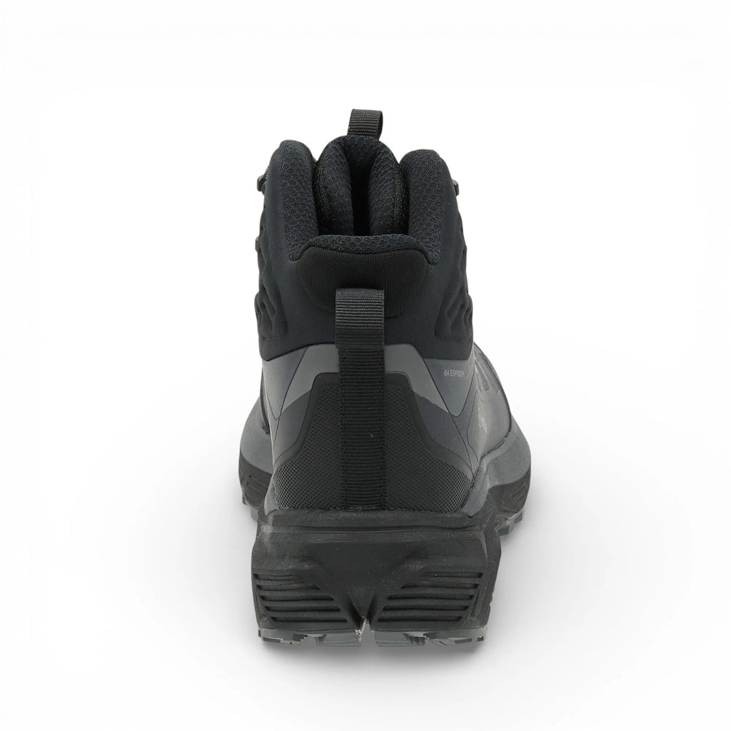 Black hiking boot on a white background