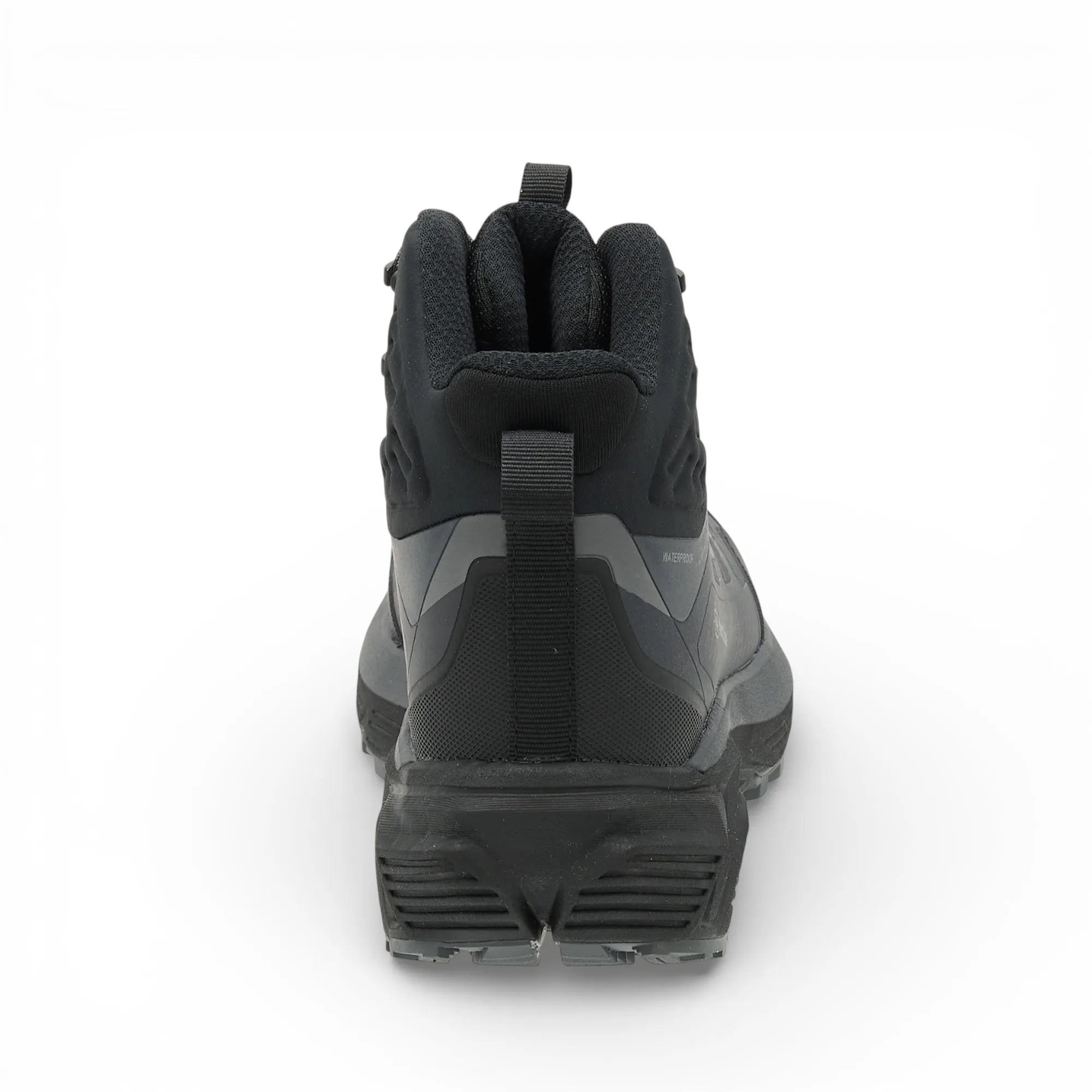 Black hiking boot on a white background