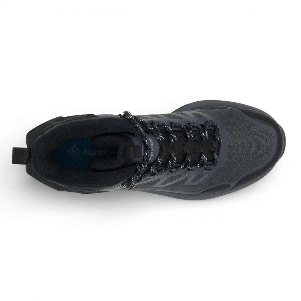 Black hiking boot on a white background