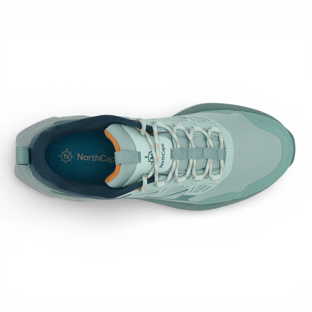 Green hiking shoe with 'NorthCape' branding on a white background