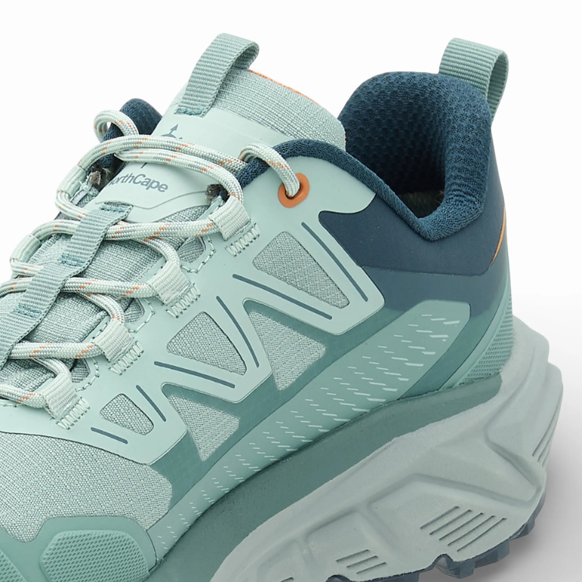 Green hiking shoe with 'NorthCape' branding on a white background