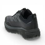 Black hiking shoe with visible brand logo on a white background