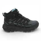 Black hiking boot with visible brand logo on a white background