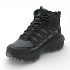 Black and gray hiking boot on a white background