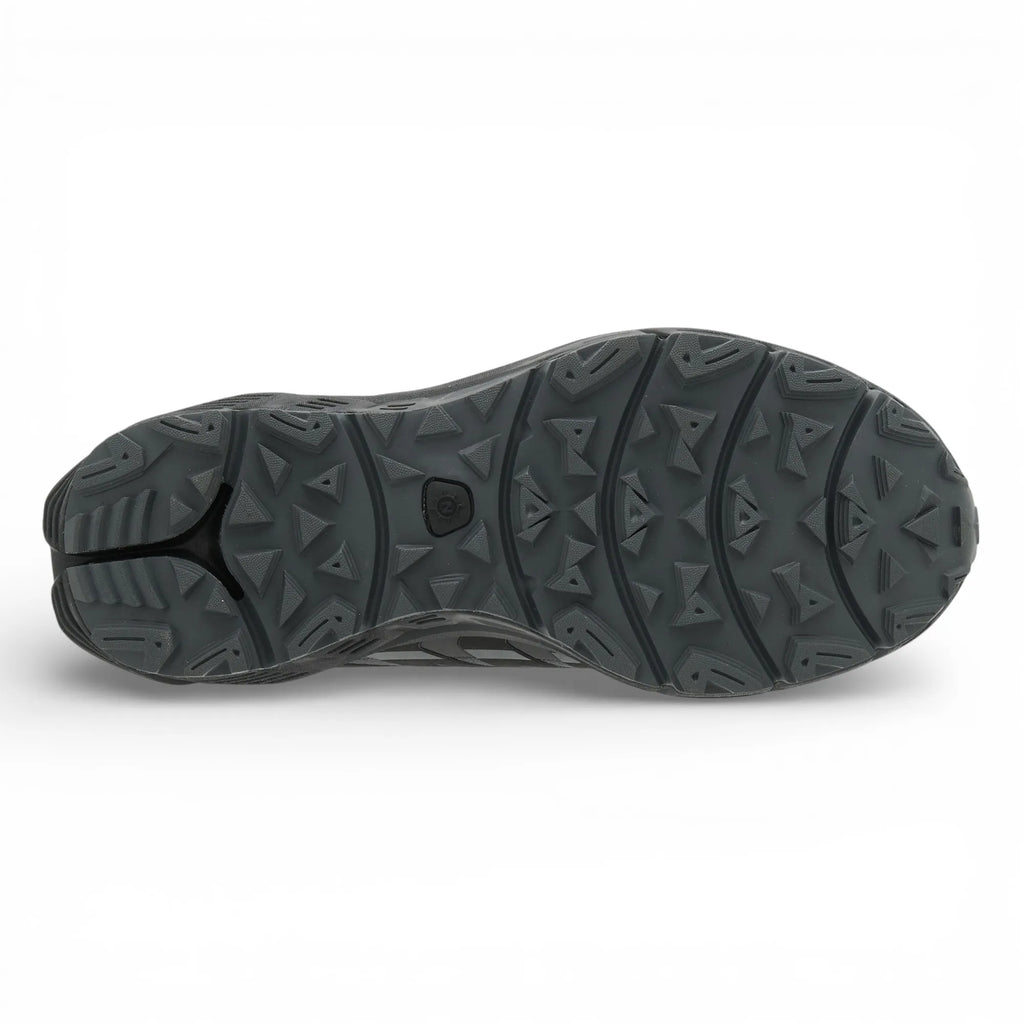 Black shoe sole with tread pattern on a white background
