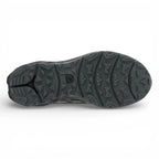 Black shoe sole with tread pattern on a white background