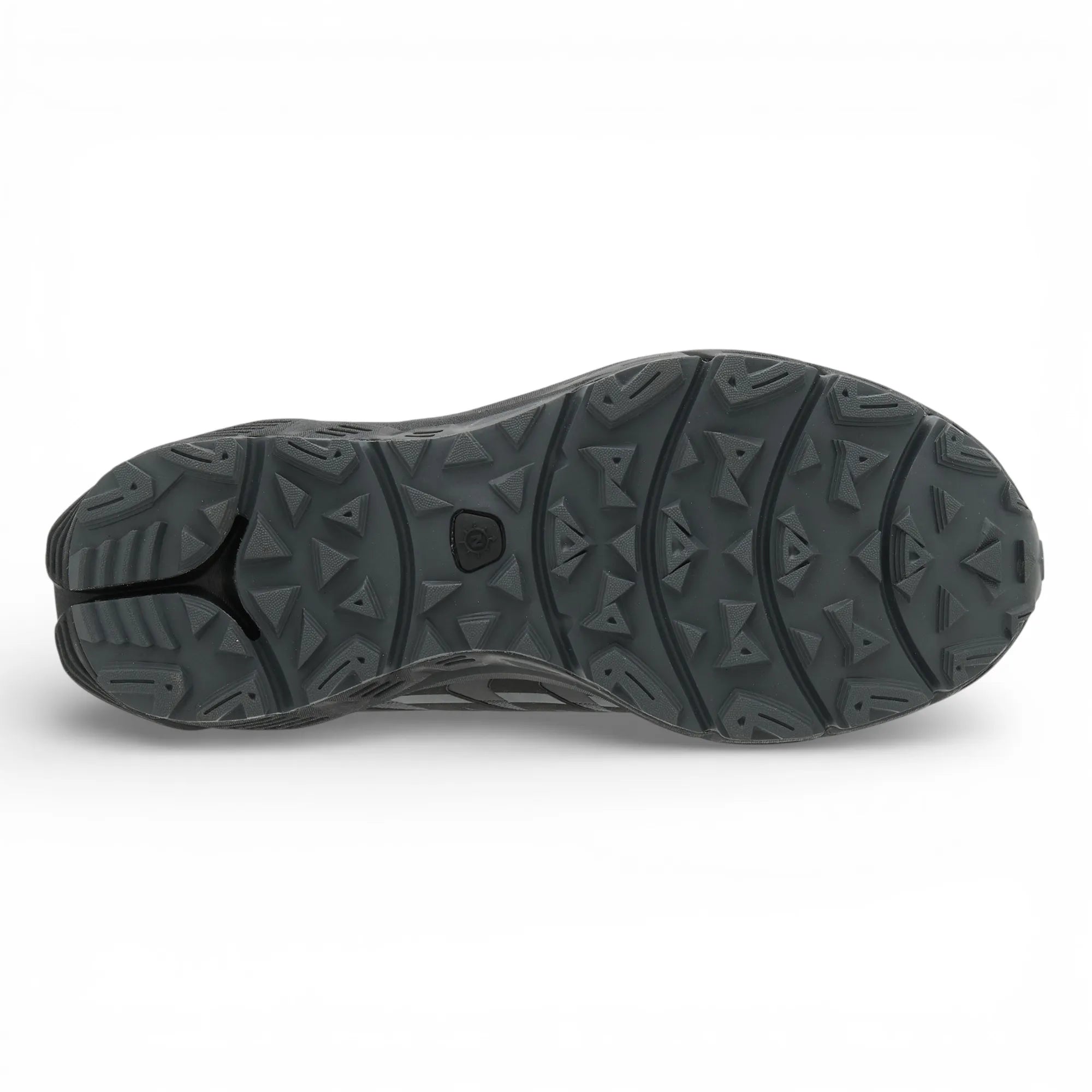 Black shoe sole with tread pattern on a white background