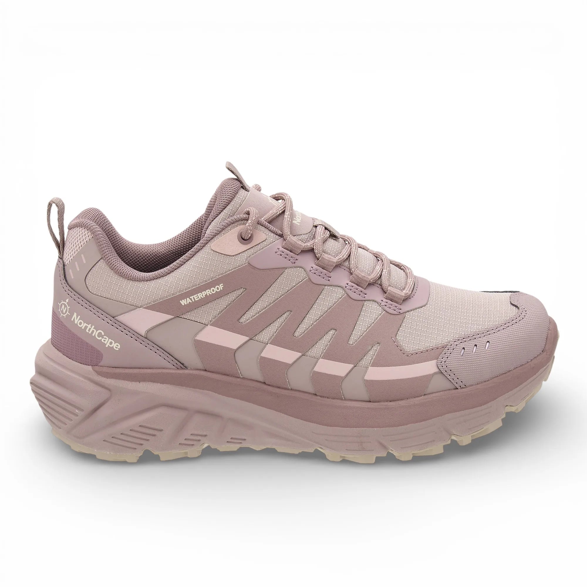 Pink hiking shoe with 'NorthCape' branding on a white background