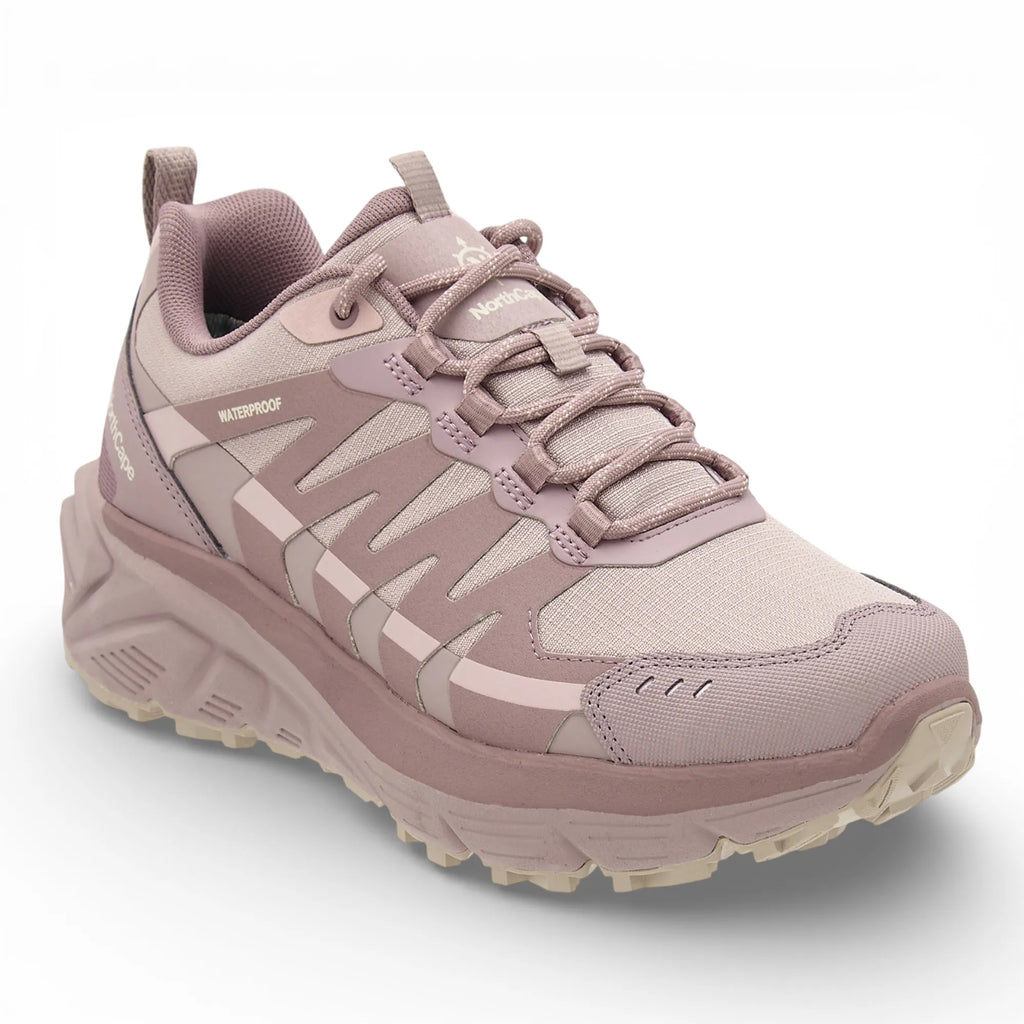 Pink hiking shoe with 'NorthCape' branding on a white background