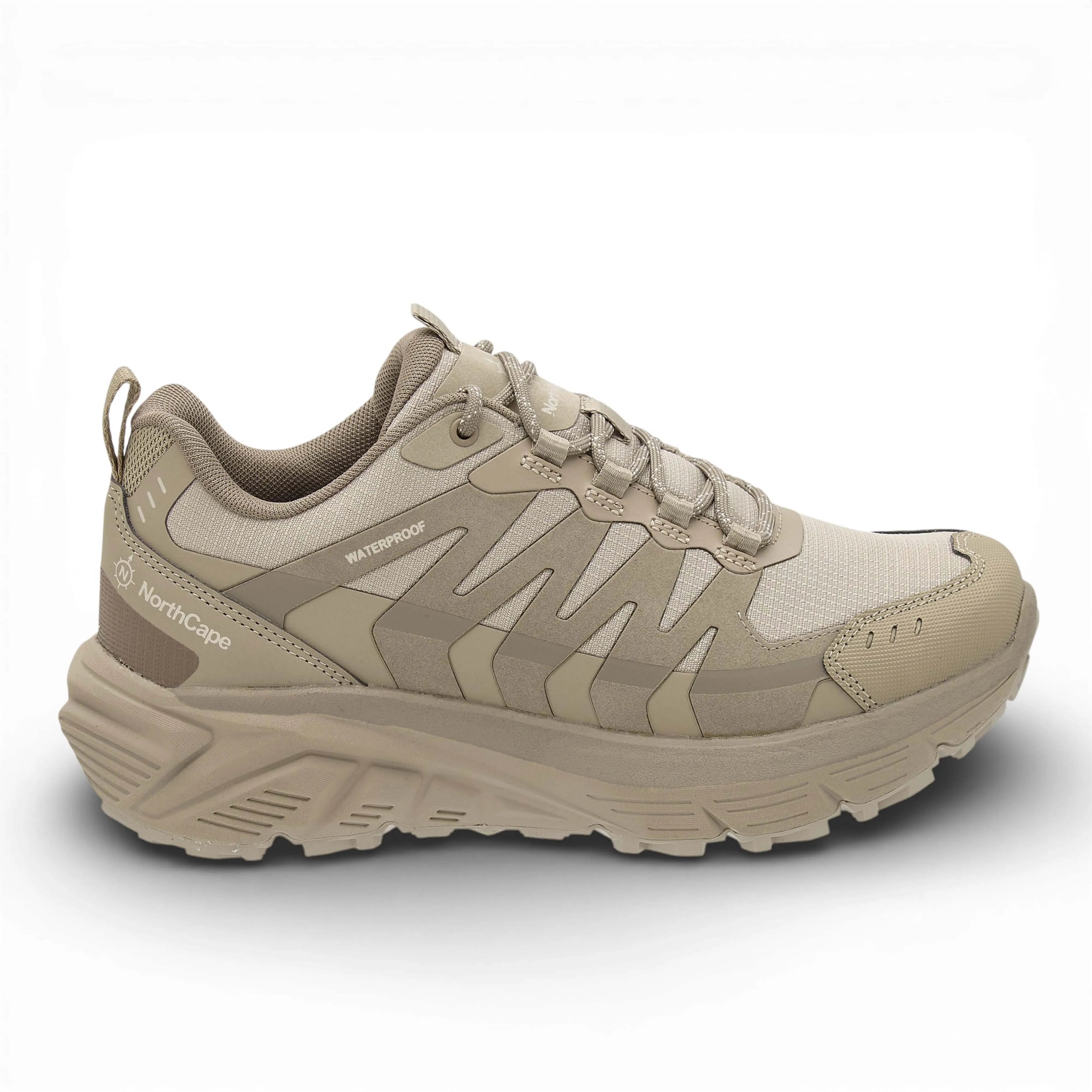 Beige hiking shoe on a white background