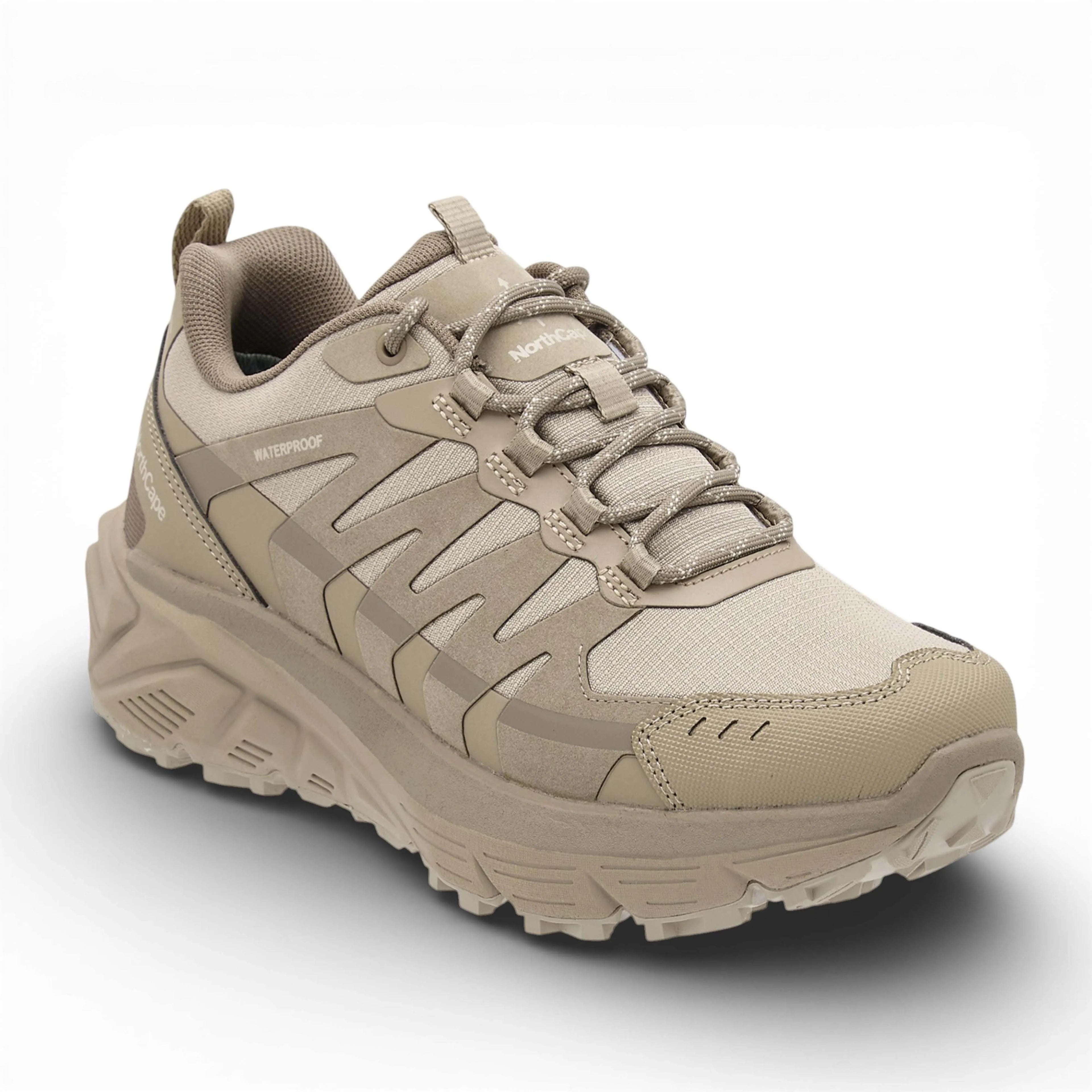 Beige hiking shoe on a white background