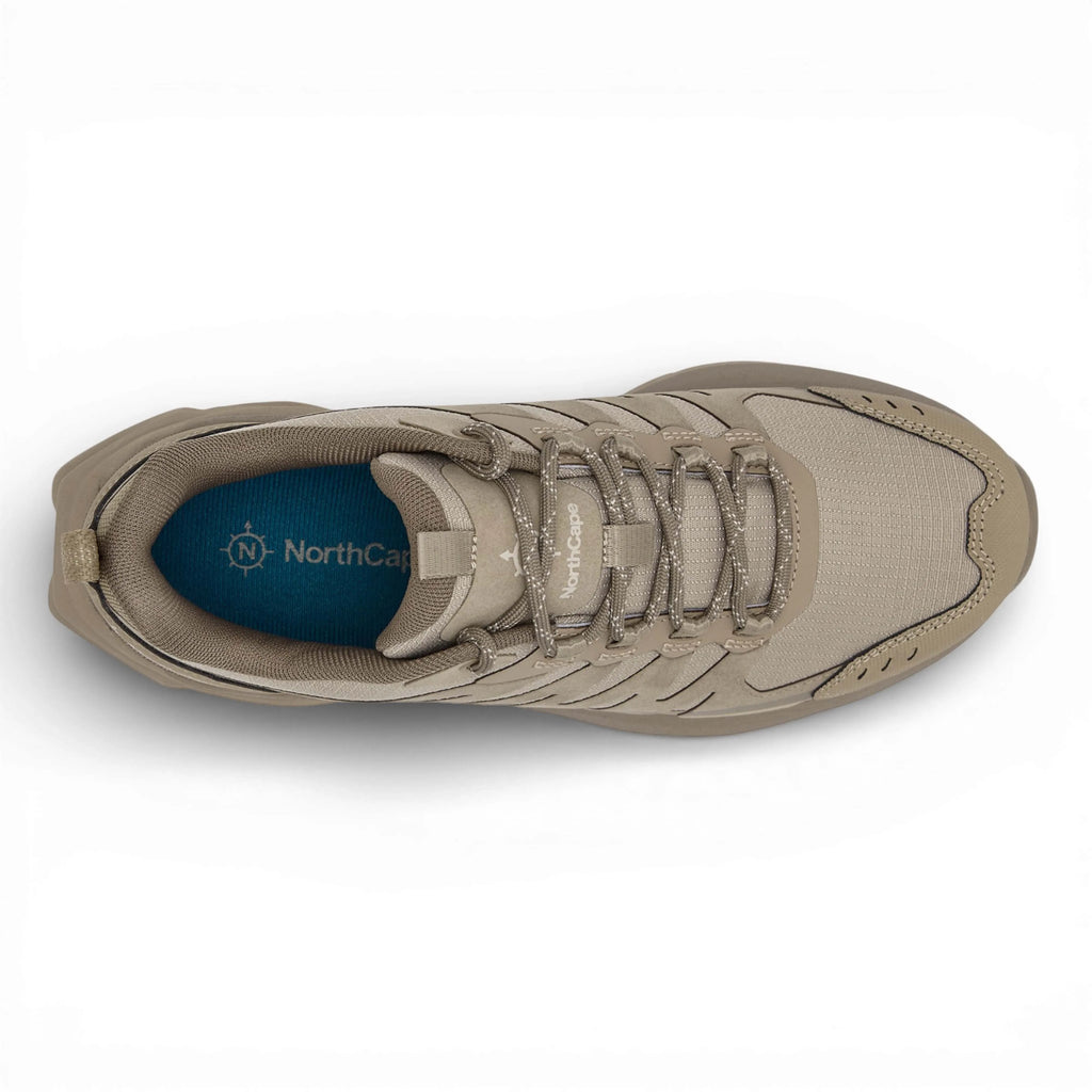 Beige sneaker with visible brand logo on a white background