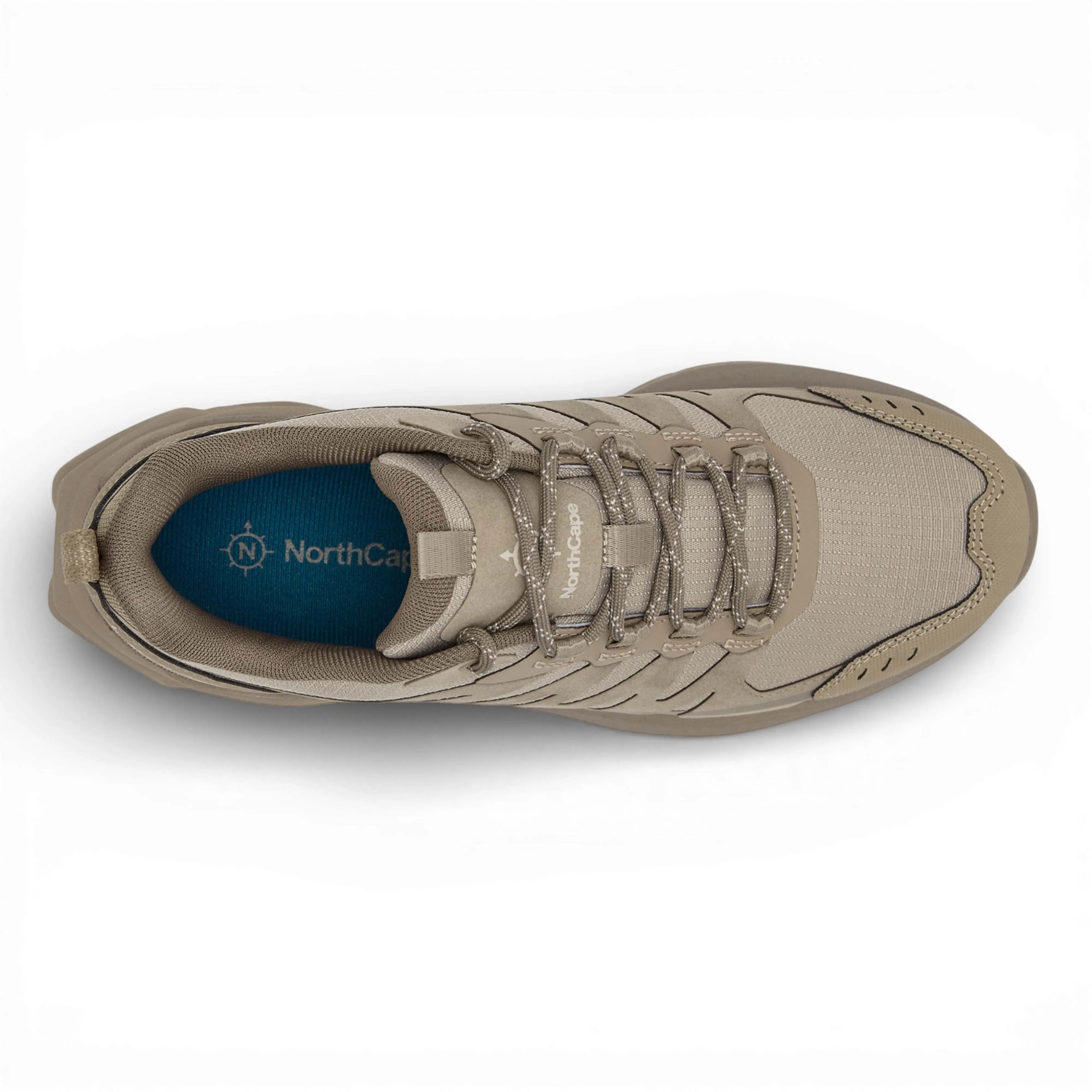 Beige sneaker with visible brand logo on a white background