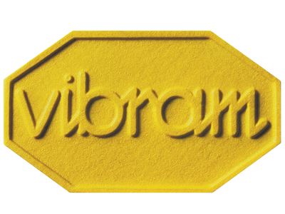 Yellow hexagonal Vibram logo on a white background